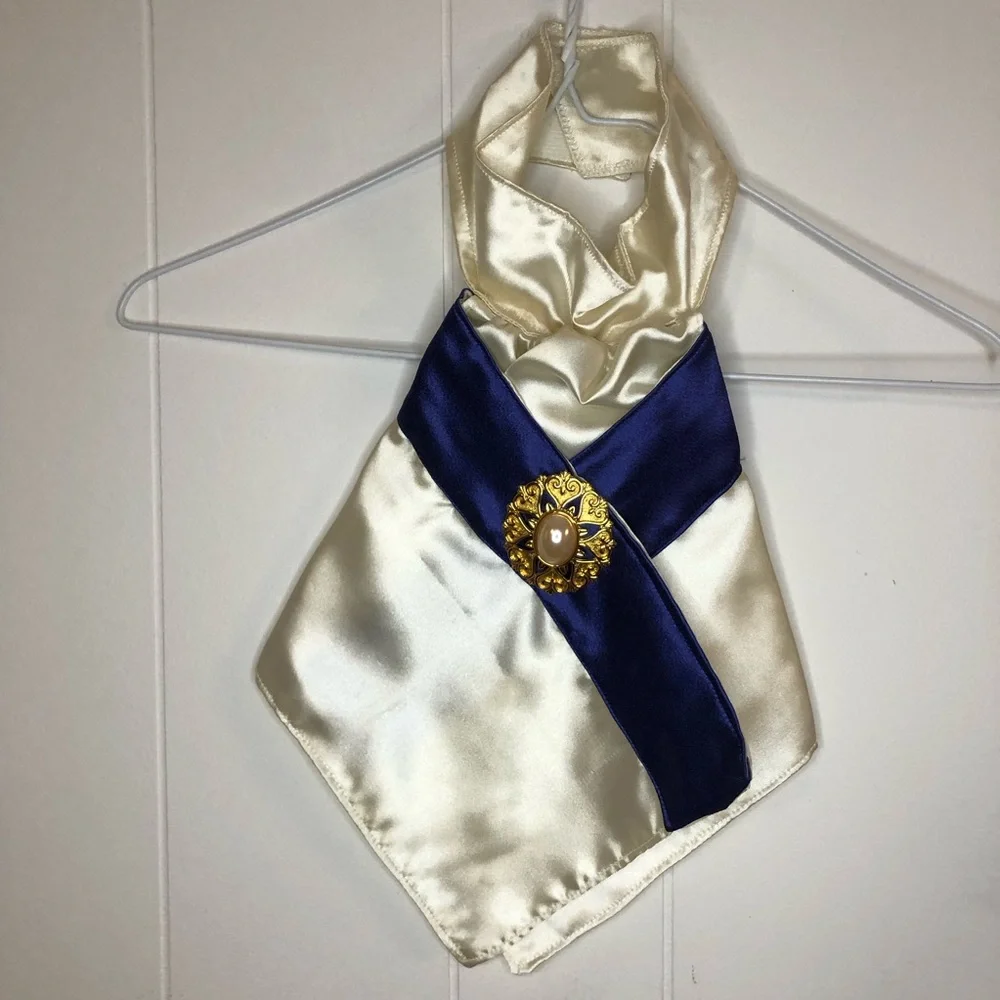 Dressage Equestrian Stock Tie Featuring Gold Brooch w/Pearl Detail Purplish Blue